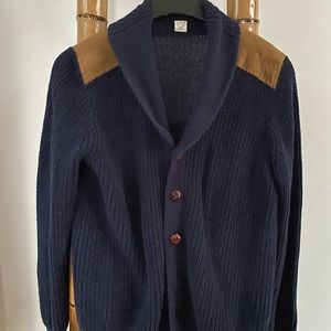 Crewcuts Navy knit sweater with shoulder patches.